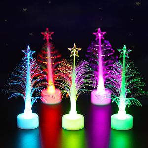 Mini árbol de Navidad LED de fibra óptica, luz nocturna que cambia de Color, lámpara de batería, decoración del hogar de Navidad para niños
