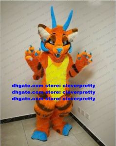 Costume de mascotte de Dragon en fourrure longue Orange, Costume de personnage de dessin animé pour adultes, salon de beauté, les gens les portent zx2992