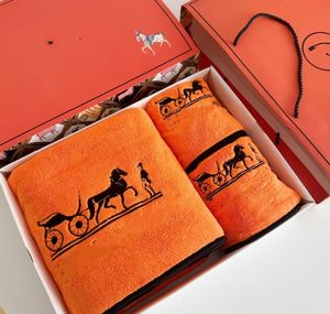 Ensemble trois pièces Orange de serviette de bain, serviette brodée micronique, ensemble cadeau pour les mains, avantages commerciaux pour mariage