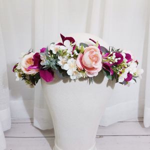 Orquídea Rosa flor coronas corona niñas diadema boda accesorios para el cabello tocado mujeres Floral guirnalda tocado de novia