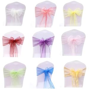 Organza chaise ceintures 100 pcs/Lot chaise arcs chaise de mariage noeud décoration pour chaise couverture fête événement Banquet décors chaise bande 231227