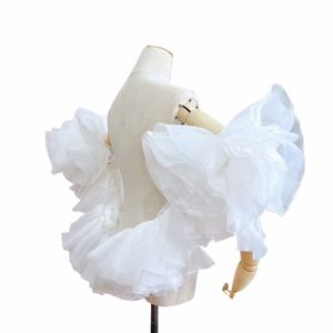 Organza Rose fr enveloppe de mariage romantique Ruffles New Bridal Bolero Jacket Handmade Shawl Bride Acles M1DV #