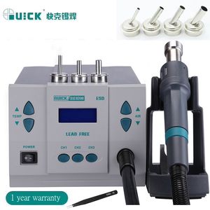 1000W 220/110V Quick 861DW Lead-Free Hot Air Soldering Station with Microcomputer Temperature Control and 7 Nozzles