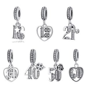 Original 925 argent Sterling perle breloque 18 30 60 ans d'amour pendentif breloques cristal Fit Pandora Bracelets femmes bijoux à bricoler soi-même