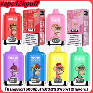 Original BANG BOX 15K Puff Stick jetable Vape Design Belle pré-chargé 650mAh rechargeable 25ml écran d'affichage électronique 12 saveurs nouveau étui à stylo à bobine de maille