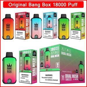 Original Bang Box 18K 18000 Puffs Vaporisateurs Stylo Vape Jetable 12 Saveurs E-cigarettes Bang vapes Cigarettes électroniques à bobine de maille avec écran intelligent 0/2/3/5%