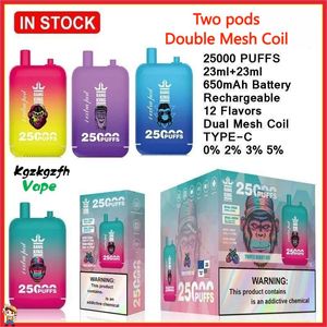 BARGE BANG KING 25000 Puffle Puffle Vape Disposable 650mAh 23 ml + 23 ml Pods à l'huile Double 12,5k Puffes + 12,5k bouffées Préfaves 12 saveurs Type-C Double Tank Double Mesh Coil E-cigs