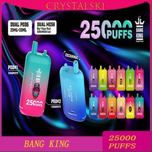 Bang King d'origine 25000 Puff E Puffes de cigarette 25000 Puffle jetable Vape Puff 0 ~ 5% Dispositifs de pod Batterie rechargeable 650mAh 23ML CARTRIDE Préfilée Mode moteur double moteur