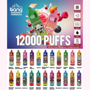 Boîte originale Bang Tornado 12000 bouffées vaporisateurs jetables Vape Pen 22 saveurs Bangvapes Mesh Coil 20 ml cartouches préremplies pod 650 mah batterie rechargeable