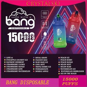 Original Bang15000 bouffée de stylo vape jetable 15k vape 22 saveurs 23ML 0%2%3%5% cartouches préremplies pod 650 mah batterie rechargeable