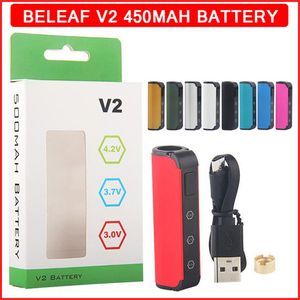 Batterie d'origine Beleaf V2 Vape Pen 450mAh VV Tension variable 510 Fil Préchauffer Mod Vaporisateurs Vapeur magnétique pour cartouches Vapes