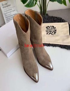 Boîte originale Chaussures de designer Isabel Paris Pays Marant Lamsy Lamsy Le cuir Boots Old West Point Steel Toe Talon Ornement Boots4937727