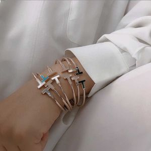 Bracelet en argent TFF de marque originale avec imitation diamant, sept couleurs, coque blanche, créatif, double T pour femme