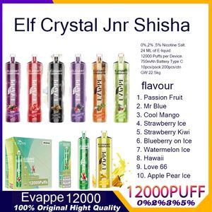 Jnr Shisha Hookah 12000 Puff Vapor Disposable Vape Pen Crystal Bar Evappe Elegant 12000 Puffs Vaper 0% 2% 5% Nicotine E Cigarette Chine en gros