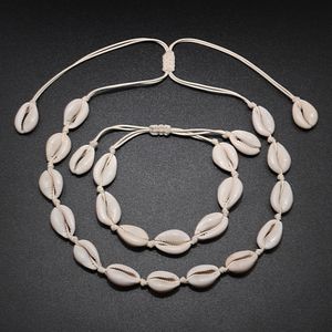 Conception originale coquillages collier Bracelet un ensemble coquillages naturels tricot chaîne corde fille tour de cou Bracelets bijoux cadeau réglable