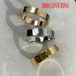 Logotipo de diseñador original Grabación 5 mm Moissanite Diamond Love Ring 18K Gold Silver Rose 750 Anillos de acero inoxidable Mujeres Menores Amantes de las niñas Joyas USA Tamaño 5 6 7 8 9 10 11 12 12