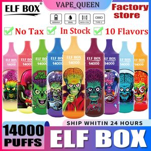 Original ELF BOX 14000 Puff Vapes jetables Pen Puff 14000 E Cigarette 0% 2% 3% 5% Vaporisateur Rechargeable Mesh Coil Vape Pen Puffbars expédier une bouffée d'un jour 14K