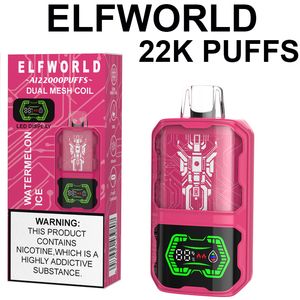 Original Elfworld 22000 Vapers Puffs Poule de vape jetable Bar de vape Puff 26ml CARTRIDGES PRÉFILLÉS POD 650 MAH MAT RECHARGERABLE DE BATTERIE DE LED