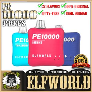 Original ELFWORLD PE10000 10K Puff 10000 10K Cigarettes électroniques jetables rechargeables Vape Pen Bobine de maille avec batterie 500mAh Réservoir pré-rempli de 18 ml VS ELF WORLD DC5000
