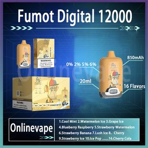 Best-seller Fumot Digital 12000 Puff jetable 0% 2% et 5% 500mAh Batterie rechargeablePré-rempli 20ml Saveurs Vape Pen Puffs 12K