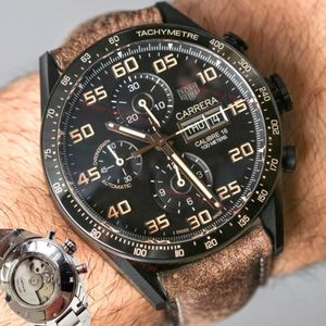 Montre à hommes originaux Carrera Caliber 16 Chronograph Automatic Movement Watches Designer Watch with Box Montre Relojes Dhgate Nouveau
