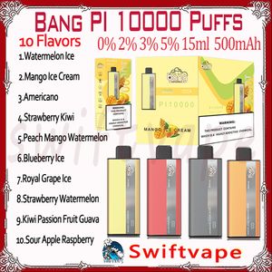 Original haute qualité Bang PI 10000 Puff jetable E cigarette 10 saveurs 15ml Pod batterie rechargeable 500mAh 10K Puffs 0% 2% 3% 5% Kit de stylo Vape livraison rapide grossiste