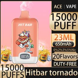 Tornado Hitbar d'origine 15000 Vapes bouffantes Dernivins E Cigarettes Pouffle 15K 1 OHM Mesh Bobine 23 ml POD BATTERIE RECHARGable CIGS ÉLECTRONIQUES 0% 2% 3% 5% Vape Pen