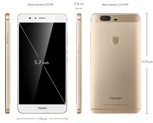 Téléphone portable d'origine Huawei Honor V8 4G LTE Kirin 950 Octa Core 4 Go de RAM 32 Go de ROM Android 5,7 pouces 12,0 MP ID d'empreintes digitales Smart Mobile Phone