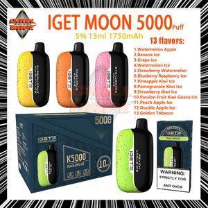 Original Iget Moon 5000 Puff Cigarrillos electrónicos desechables 13 ml Pod Batería 1750 mAh Recargable 13 sabores Puff 5K 5% Fuerza Vape desechable