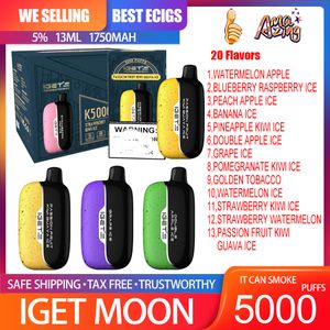 Original IGET Moon 5000 Puff Desechable Vape Pen E Cigarrillo 1750mAh Batería recargable 13ml Cartucho Pods Vaporizador Max Filex Se envía localmente en Australia