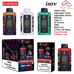 Ijoy Judo Taijizen original Ijoy Taijizen 24000 bocanadas desechables Vapor Vape E Kits de cigarrillos 24k Puff 15-25w Vatación ajustable Mesa de pantalla táctil 15 sabores de la UE stock