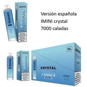 Original Imini Crystal 7000 bouffées Emballage espagnol Fournisseur de cigarettes électroniques jetables Shenzhen Prix réduit Vape non rechargeable 1300 mAh 2% Mexique Espagne Bolivie
