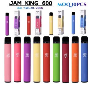 Original Jam King 600 Puff Vape Saveur de cigarette jetable 2 ml Prérempli 600 bouffées Kit de démarrage 2% 20 mg 550 mAh Batterie Vapes en vrac Usine Chine