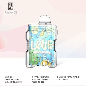 Original LAVIE Crystal Box 9000 Puff E Cigarettes 72mg Vape Pen 550mAh Batterie rechargeable 12 Saveurs 2% 5% Capacité 18ml Pastèque Glace