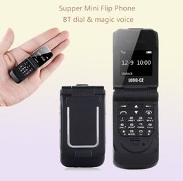 Original LONGCZ J9 066quot Los teléfonos celulares más pequeños Mini Flip Teléfono móvil Inalámbrico Bluetooth Marcador FM Voz Mágica Manos Earp6098833