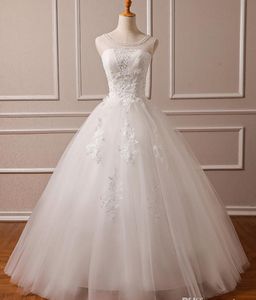 Foto original de encaje de talla grande vestidos de novia venta barato cuello transparente con cordones de tul Vestido largo De Noiva China vestidos de novia DH4172