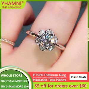 Anillo de platino PT950 original, joyería de lujo redonda VVS1 D Color 1 Ct, anillo de compromiso de boda con diamante Moissanite para mujer224b