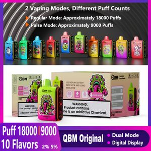 QBM Puff 18000 Puff 9000 Vape Vape Puff 18K Puff 9k Double Mode Pod Appareil 18000 Boîte d'affichage numérique Puff Box vape Rechargeable E Kit de cigarette Vaper Vapor Pen