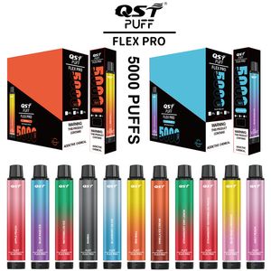 Original QST Puff Flex Pro 5000 Puffs Dispositivo de vapeo de cigarrillo desechable recargable 15 sabores 550mah Batería 12ml Cartucho Kit de inicio de cigarrillo electrónico 0/2/3%