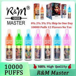 Original RM Master 10000 Puffs Jetable Vape Pen E Cigarettes 20 ml Pod Mesh Bobine Rechargeable Air-réglable 0% 2% 3% 5% Vaporisateur de Dispositif 12 Saveurs