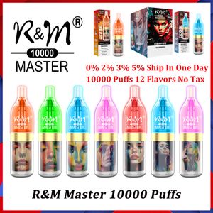 Original RM Master 10000 Puffs jetables Vape Pen Cigarettes électroniques 20 ml Pod Mesh Coil rechargeable Air-réglable 0% 2% 3% 5% Vaporisateur de dispositif 12 saveurs