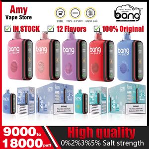 Bang Box Puff 9000 18000 Kit de boîte à vape jetable double mode 18K 9K Puffs Bobine de maille rechargeable E-cigarettes 0% 2% 3% 5% Vaper 12 saveurs Bang King 9k à 18k