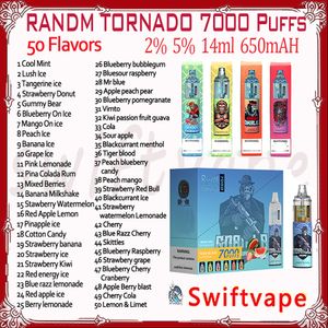 Original RandM Tornado 7000 Puff jetable Vape E Cigarette 14 ml 2% 5% 1000mAh batterie rechargeable 50 saveurs RGB Glow 7KVapes Pen Kit de démarrage authentique en gros