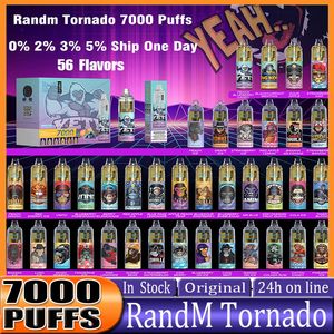 Original RandM Tornado Puffs 7000 Cigarettes électroniques jetables Pod Dispositif 7000 Puff Batterie puissante 14 ml Cartouche préremplie Bobine de maille RVB Light Vape Pen Kit VS Randm 7k