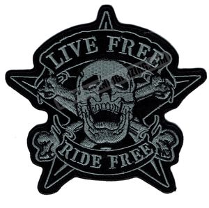 Original Skull LIVE FREE RIDE FREE Motocicleta Biker Chaleco Parche SOA Parche bordado Rider Punk Badge G0378 Envío gratis