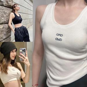 Estándar original, los mismos tanques de mujer, bordado clásico LO, camisola de mujer, diseñador de gama alta, tirantes de algodón puro de punto de lujo, camiseta sexy corta