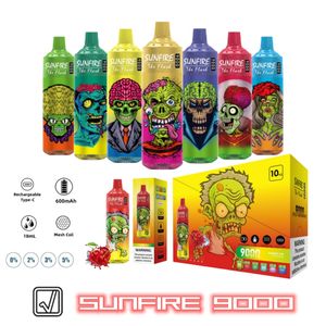 2024 Nouveau design de mode Vapor Sunfire 9000 Puffs Disposable E Cigarette 18 ml Préfaisé 600mAh Dispositif de vape rechargeable 20mg 30mg 50mg Vapes en gros en Thaïlande EU