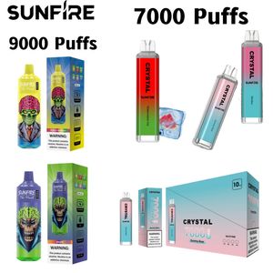 Crystal Sunfire d'origine Grand 7000 9000 Puffle jetable 10k E Cigarettes 10flavors Mesh Coil 16ML Batterie Cigs électronique rechargeable 0% 2% 3% 5%