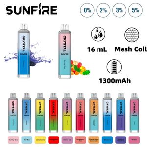 Sunfire Crystal Pro Big 7000 Puff Dernichable E Cigarettes E 1,2 ohm Mesh Bobine 16 ml Pod Batterie Rechargeable Cigs Electronic Puff 10k 0% 2% 3% 5% RBG LECT