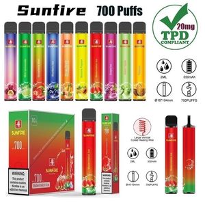 Sunfire original Disposable Vape Pen 700 Puff 0% 2% 3% 5% Disposable ECIG 1,2OHM TPD OEM ODM Service Disposable Vape Dispositif du fabricant Supplies directes